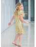 Short Sleeves Gold Sequin Knee Length Flower Girl Dress